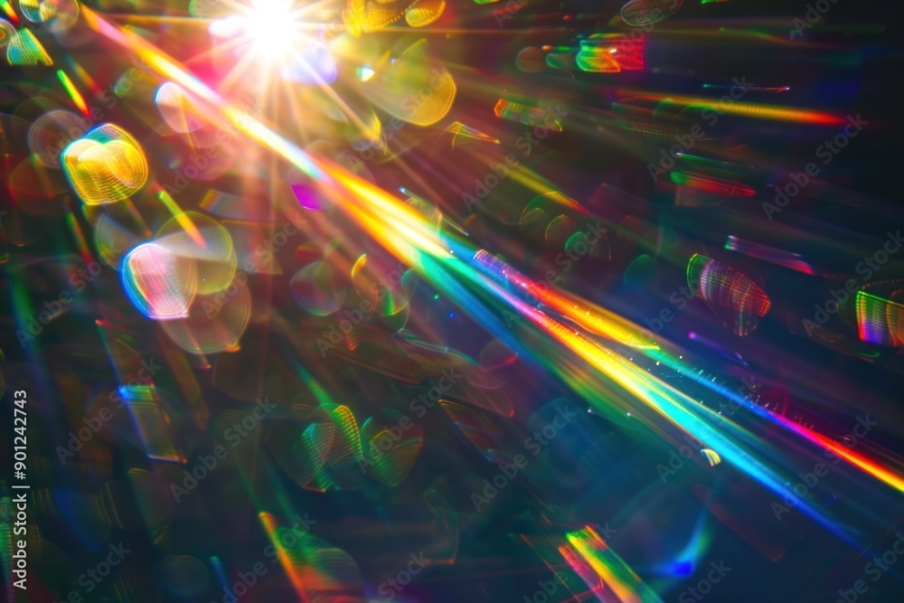 Blue light flare prism rainbow flares overlay effect on black ...