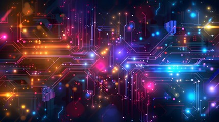 Poster - Vibrant Abstract Circuit Board Design with Colorful Lights