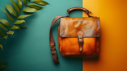 Poster - Stylish Leather Messenger Bag on Vibrant Background