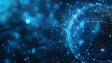 Poster - Digital Globe with Network Connections and Blue Bokeh Background