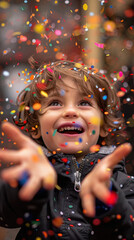 Canvas Print - little boy playing with confetti