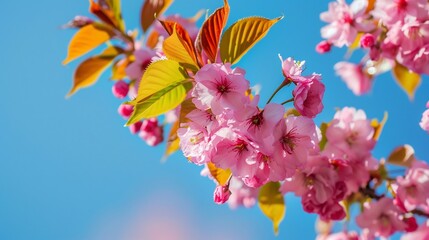 Wall Mural - Pink Cherry Blossoms Against a Blue Sky