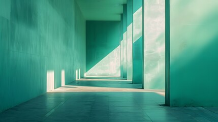 Wall Mural - Serene Architectural Passageway Bathed in Soft Green Light