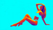 © Lustre Art Group  - Contemporary art collage. Confident young woman with neon-red body in cyan swimsuit blending with background. Pop art style. Concept of summertime, fashion and style, holidays, vacation. Ad