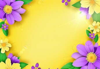 Poster - Colorful Flowers on Yellow Background