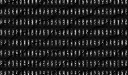 Wavy stripes on silver glitter background. Dark dotted background. Sparkling black texture. Silver dotted background. Grey shining dotted texture. Black waves pattern in silver. Black background.