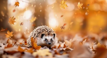 Hedgehog in Autumn Leaves