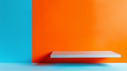 Poster - A shelf is on a wall with a blue and orange background