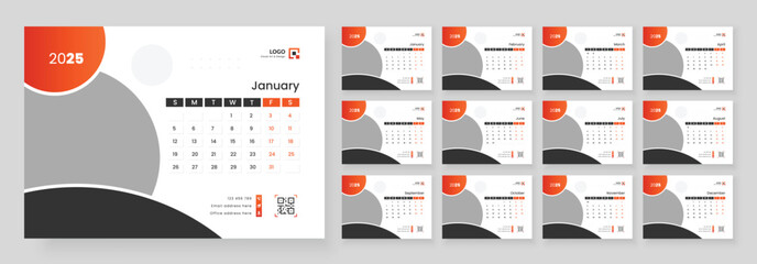 Wall Mural - Modern Desk Calendar Template 2025, New Year 2025 table calendar, Minimalist desk calendar 2025 template. Week start on Sunday.