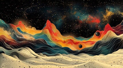 Wall Mural - Abstract space background with planet and stars.