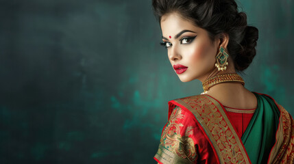 Poster - young indian woman wearing traditional sari