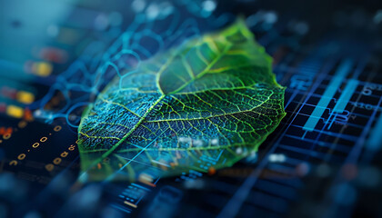 Poster - Green Leaf on Digital Interface