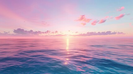 Wall Mural - Picturesque sunset with a clear blue sky and glowing pink and purple horizon over a tranquil ocean seascape.