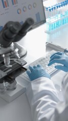 Aufkleber - A scientist conducts research in a lab, analyzing data. Their expertise spans biology, biotechnology, chemistry, and technology fields in areas such as healthcare and pharmaceuticals