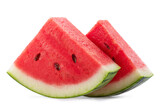 Watermelon triangle slices with seeds isolated on white background. Clipping path.