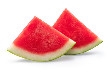 Wall Mural - Watermelon triangle slices without seeds isolated on white background. Clipping path.