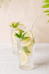 Wall Mural - Fresh summer lemonade with lemon and mint