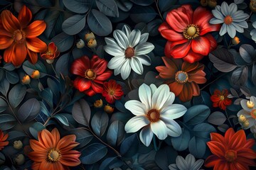 Canvas Print - Vibrant Floral Tapestry in Deep Hues