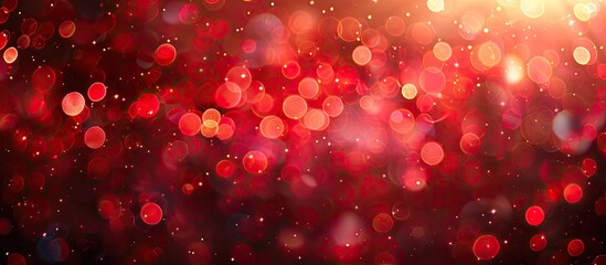 Poster - Glittering red bokeh background with holiday lights creating an abstract defocused header Perfect as a wide screen wallpaper or panoramic web banner with ample copy space image