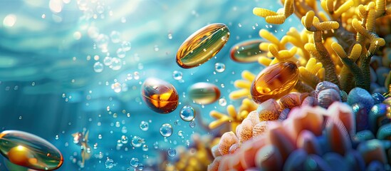 Aufkleber - Fish oil capsules feature a serene underwater scene providing a calming view with copy space image
