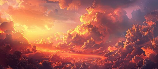 Poster - A stunning sunrise sky with vibrant pink and golden clouds creates a dramatic cloudscape in this concept art with potential for use in meteorology graphic design and scenic imagery with a vast and pi