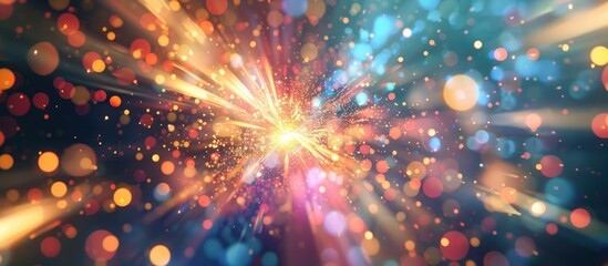 Aufkleber - An abstract pattern with an explosion effect set against a luminous background featuring blurred lights and bokeh ideal for a copy space image