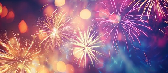 Poster - Celebrate the New Year with a mesmerizing display of colorful fireworks against a backdrop that offers a perfect blank space for adding your image. Creative banner. Copyspace image