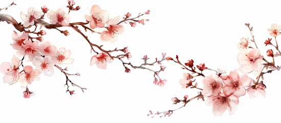 Leinwandbilder - A serene scene featuring cherry blossoms set against a clean white backdrop ideal for a copy space image