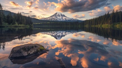 Wall Mural - Peaceful Sunset Reflection in a Mountain Lake