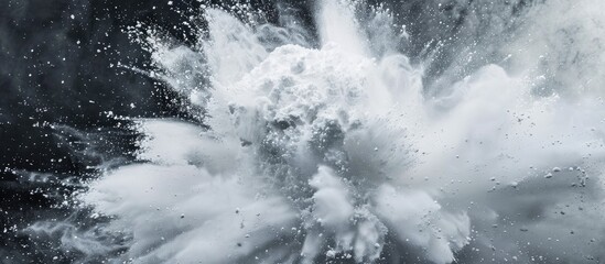 Poster - Capture the freeze motion of white powder exploding in an abstract splattered background perfect for a copy space image