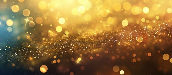 Canvas Print - Vibrant blurred background with festive colors for Christmas design featuring a unique gold backdrop with defocused golden sparkles for a New Year celebration copy space image