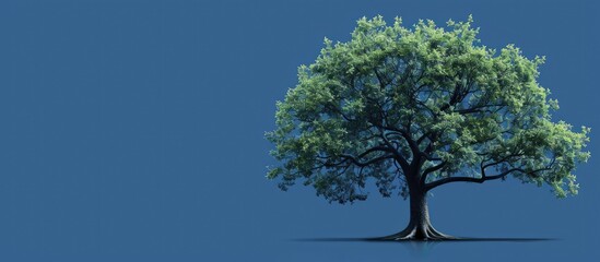 Poster - A large tree design featuring leaves and a trunk on a blank blue copy space image