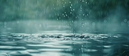 Poster - Capturing the serene image of water droplets falling on a calm water surface with copy space image