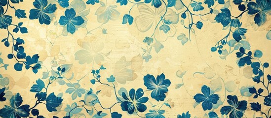 Poster - An elegant blue toned floral pattern on a natural background creating a chic organic texture for design purposes with copy space image