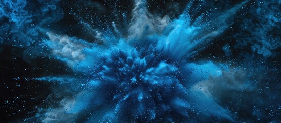 Poster - A freeze frame image capturing an explosion of blue powder against a splattered background with ample copy space