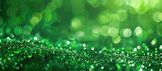 Fototapete - A vibrant and blurry St Patrick s Day themed background with shimmering green glitter ideal for showcasing text or images. Creative banner. Copyspace image