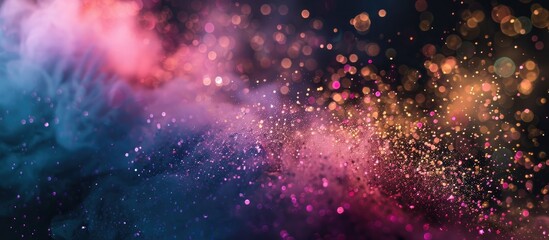 Poster - A burst of colorful powder on a dark backdrop with a freeze frame effect showcasing a vibrant textured glitter explosion in a copy space image