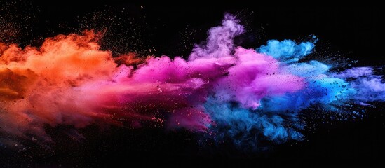 Poster - Color powder exploded freezing its motion on a black background creating an abstract and vibrant copy space image