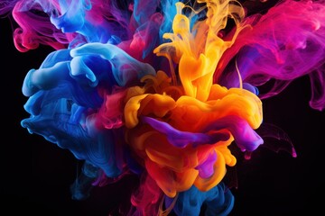 Poster - Abstract swirl of colorful ink dissolving in water on a black background
