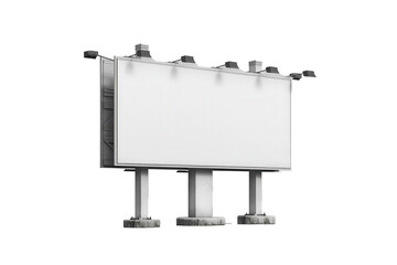 Wall Mural - a blank white billboard standing on three supports, illuminated by five overhead lights, ready for a