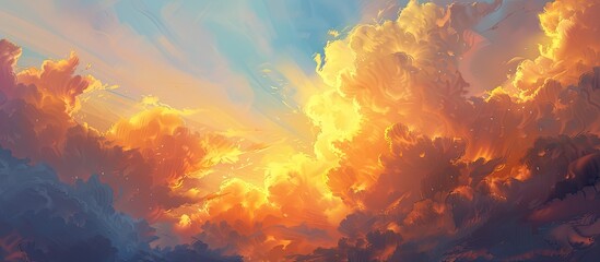 Aufkleber - Dramatic sunset cloudscape with golden and blue clouds in the sky ideal for concept art evoking feelings of hope and peace providing a tranquil copy space image