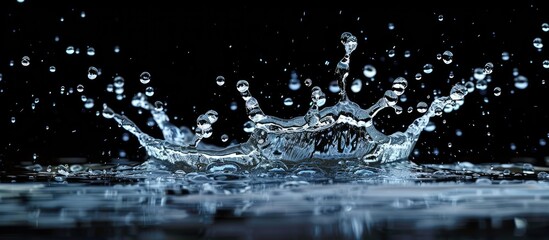 Leinwandbilder - Close up water splash with motion on black background offering free copy space image with selective focus