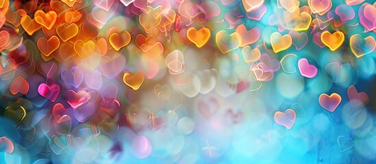 Poster - Valentine s Day background with a colorful frame of blurred multicolored hearts ideal for adding text or images known as a copy space image