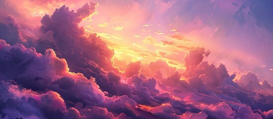 Poster - A stunning sunrise sky with vibrant pink and golden clouds creates a dramatic cloudscape in this concept art with potential for use in meteorology graphic design and scenic imagery with a vast and pi