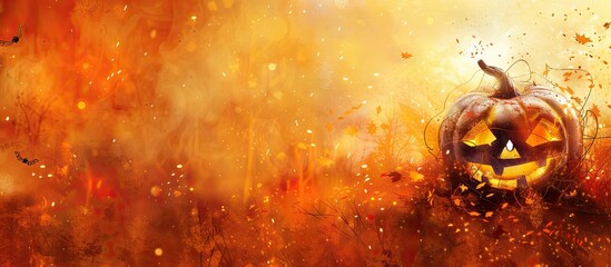 Aufkleber - Autumn themed Halloween postcard with a spooky pumpkin background perfect for Halloween decor featuring copy space image