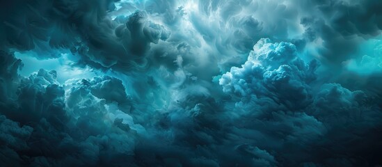 Aufkleber - A dramatic sky filled with stormy clouds in varying shades of blue creating a natural and captivating copy space image