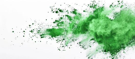Poster - Green abstract powder scattered on a blank white copy space image