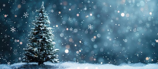 Poster - Christmas tree evoking nostalgia surrounded by snowflakes with a blank area for additional image or text such as a copy space image