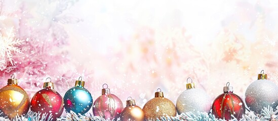 Poster - Glittery Christmas ornaments displayed on a festive background creating a beautiful border design for a banner with copy space image