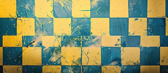 Poster - Checkered yellow and blue patterned backdrop with copy space image